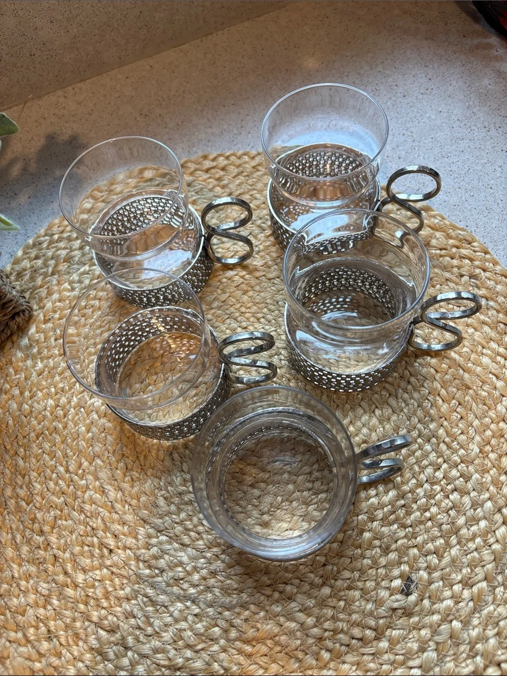(5) Vintage Littala Tsaikka Glasses w/ Metal Holders - Timo Sarpaneva